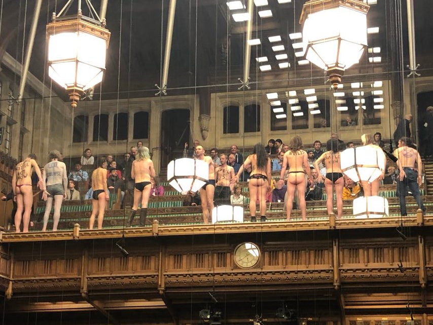 Topless Group Gallery - Brexit protest: Nude environmental protesters storm public ...