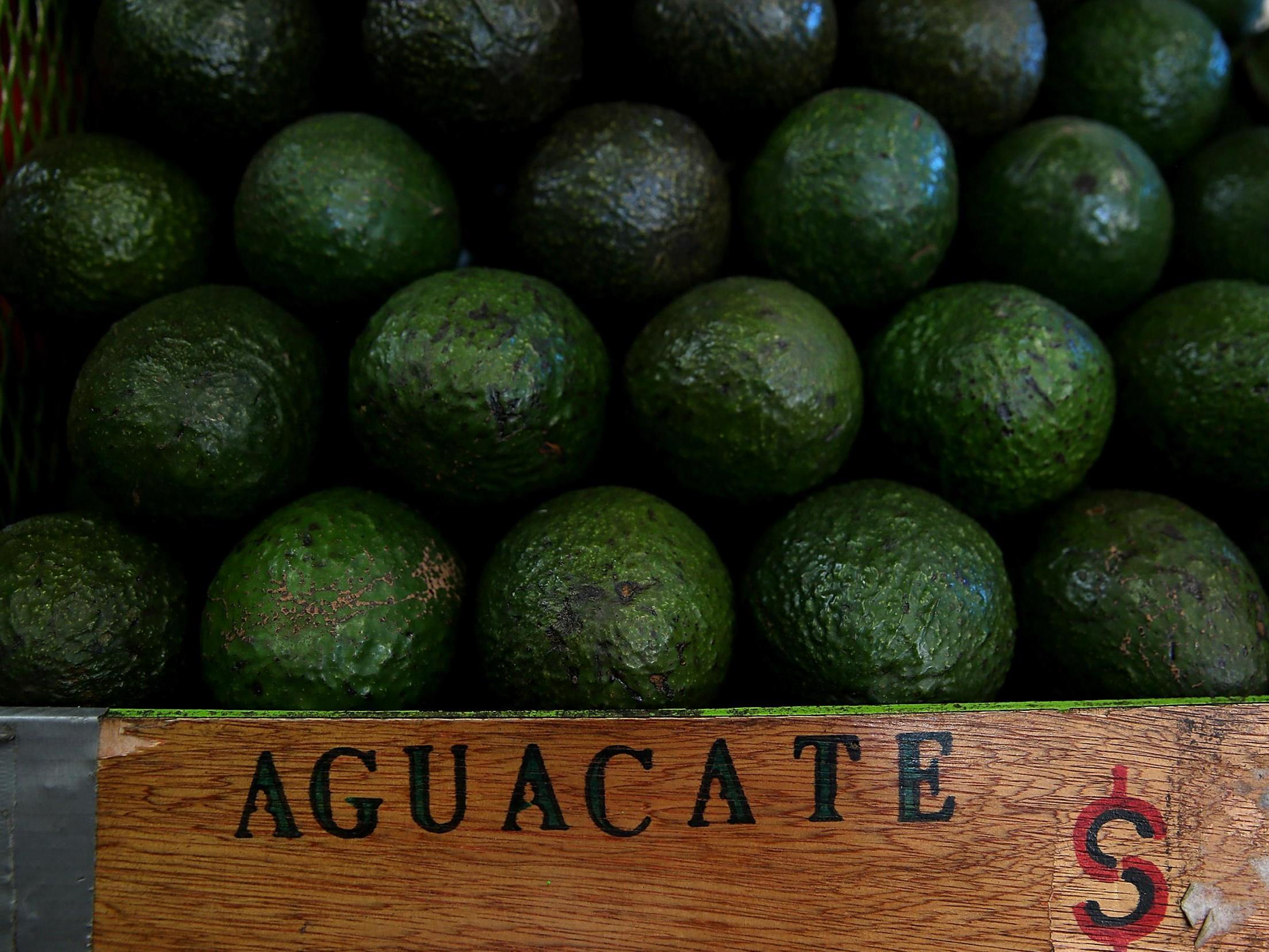Avocados displayed in a store at Mercado Hidalgo in Tijuana, Mexico