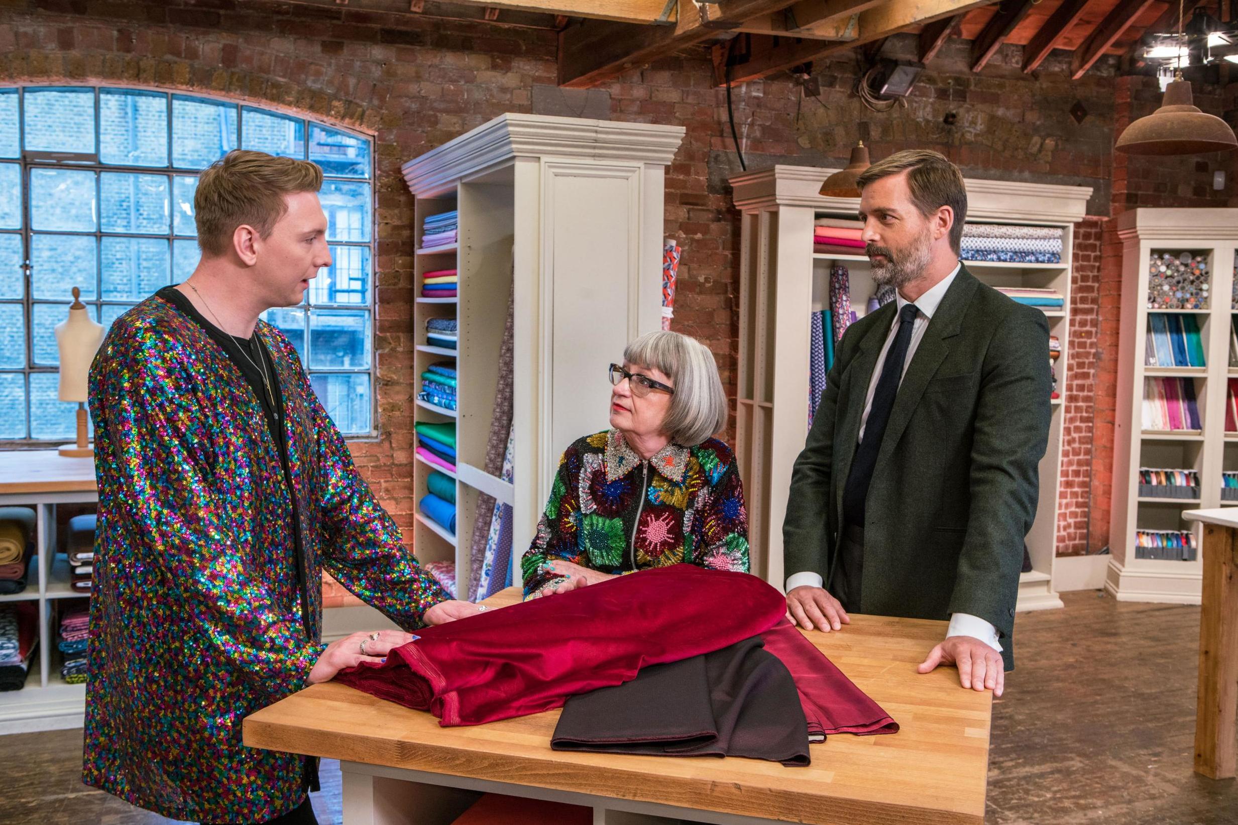 A friendly atmosphere: host Joe Lycett and judges Esme Young and Patrick Grant