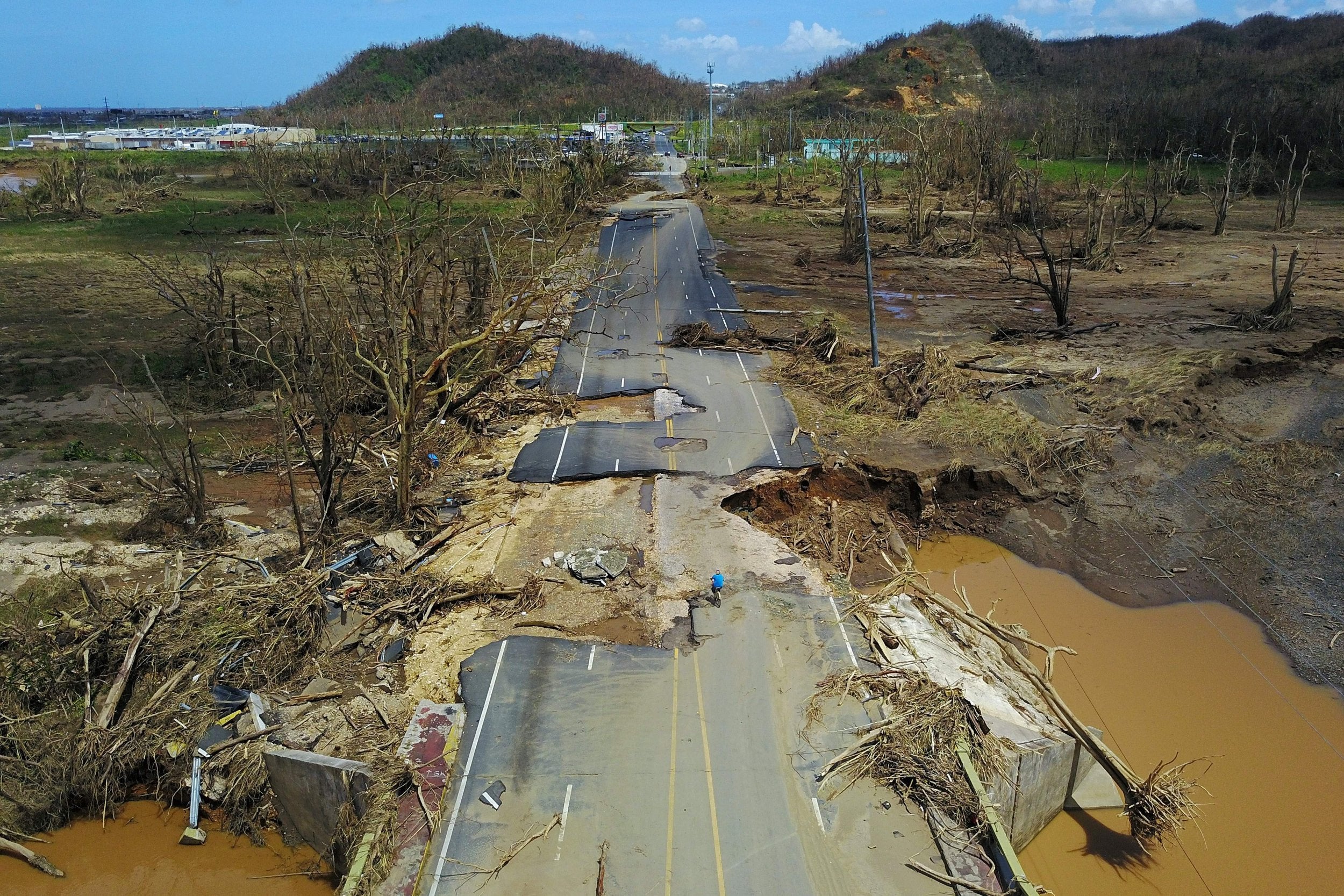 Damaged road in Toa Alta, near Puerto Rico, in destructive path of Hurricane Maria