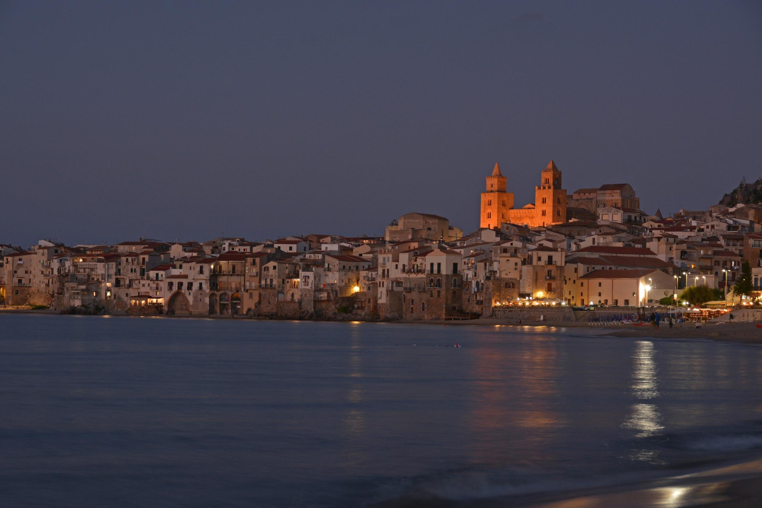 Cefalu harbour by night