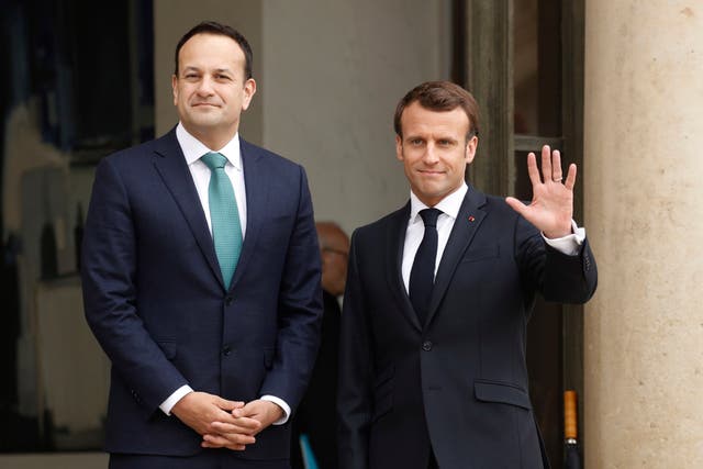 French president Emmanuel Macron (right) greets Irish prime minister Leo Varadkar upon his arrival at the Elysee Palace in Paris