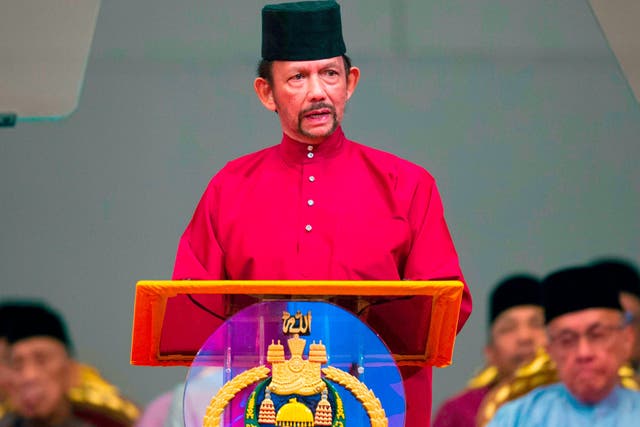 Sultan Hassanal Bolkiah delivers a speech during an event in Bandar Seri Begawan on Wednesday