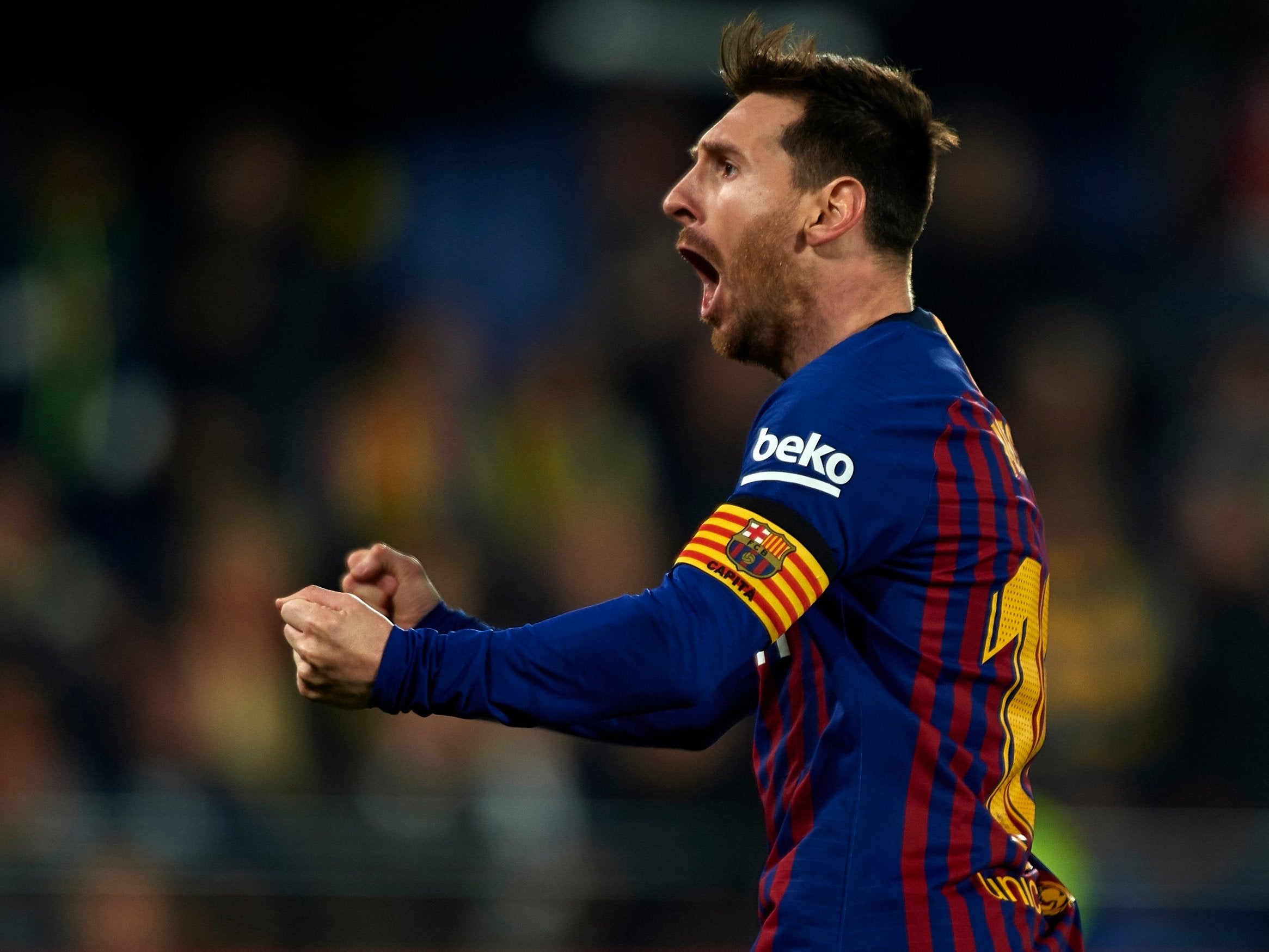 Lionel Messi of Barcelona celebrates