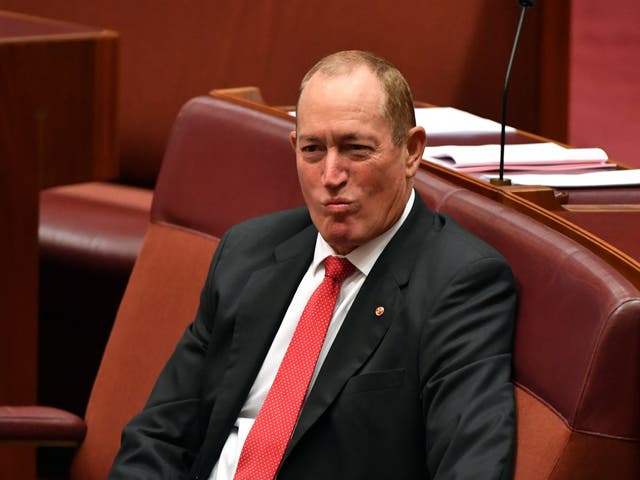 Independent senator Fraser Anning in the Senate chamber at Parliament House