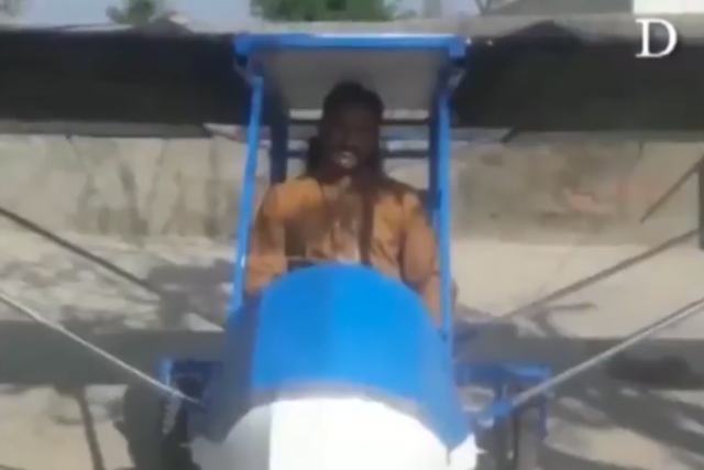 Flying enthusiast and fan of 'Air Crash Investigation' Muhammad Fayaz in his homemade plane before its successful maiden flight