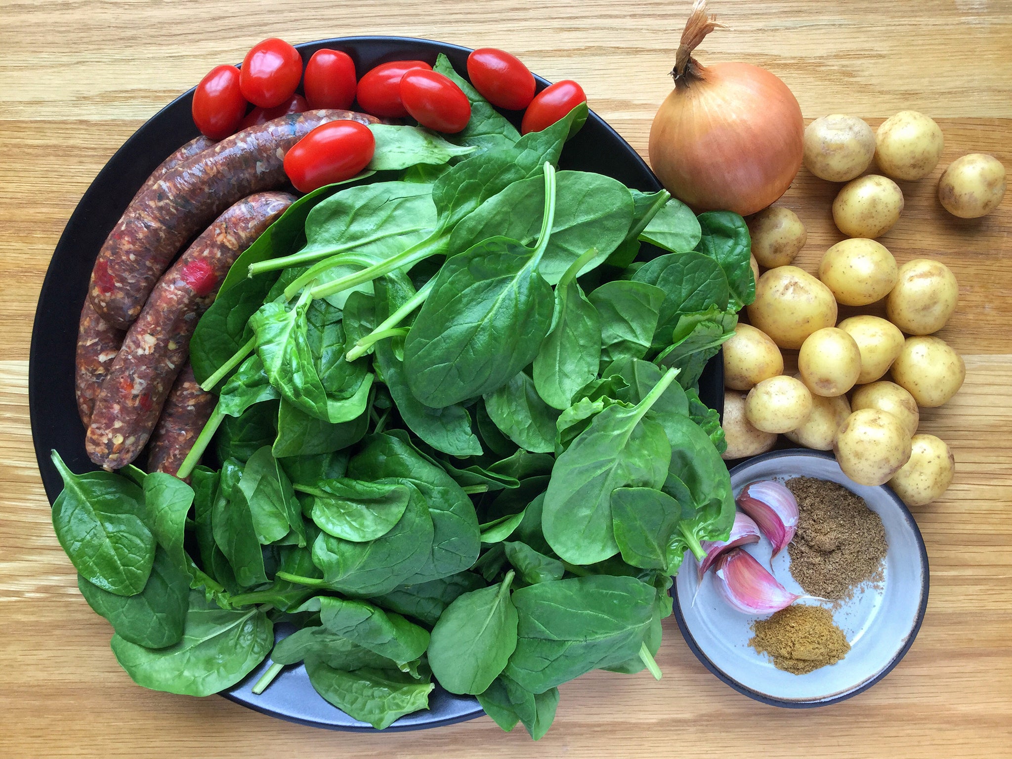 Ingredients for spinach and potato soup