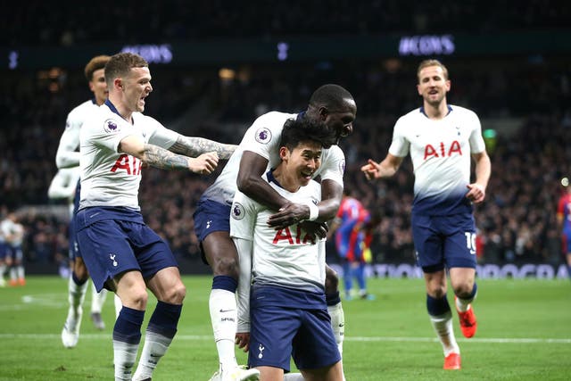 Heung-min Son celebrates opening the scoring for Tottenham
