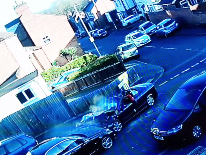 CCTV shows Damian Cleaver smash his convertible into another car while drunk driving and being chased by police in Leicester
