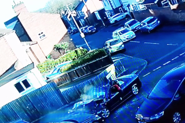 CCTV shows Damian Cleaver smash his convertible into another car while drunk driving and being chased by police in Leicester