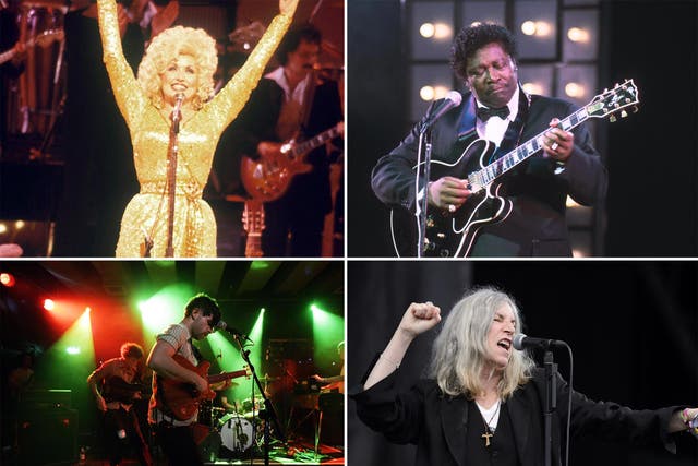Clockwise from top left: Dolly Parton, BB King, Patti Smith, Foals