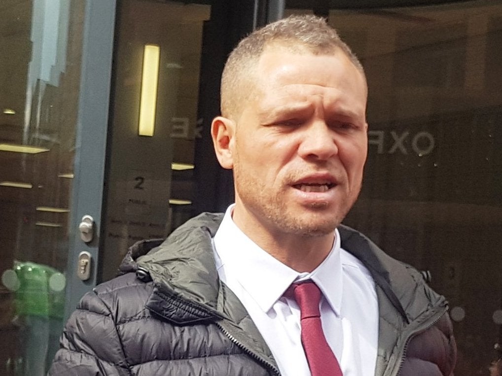 Phillip Hoban, from the Predator Exposure group, outside Leeds Crown Court following a separate court case in March