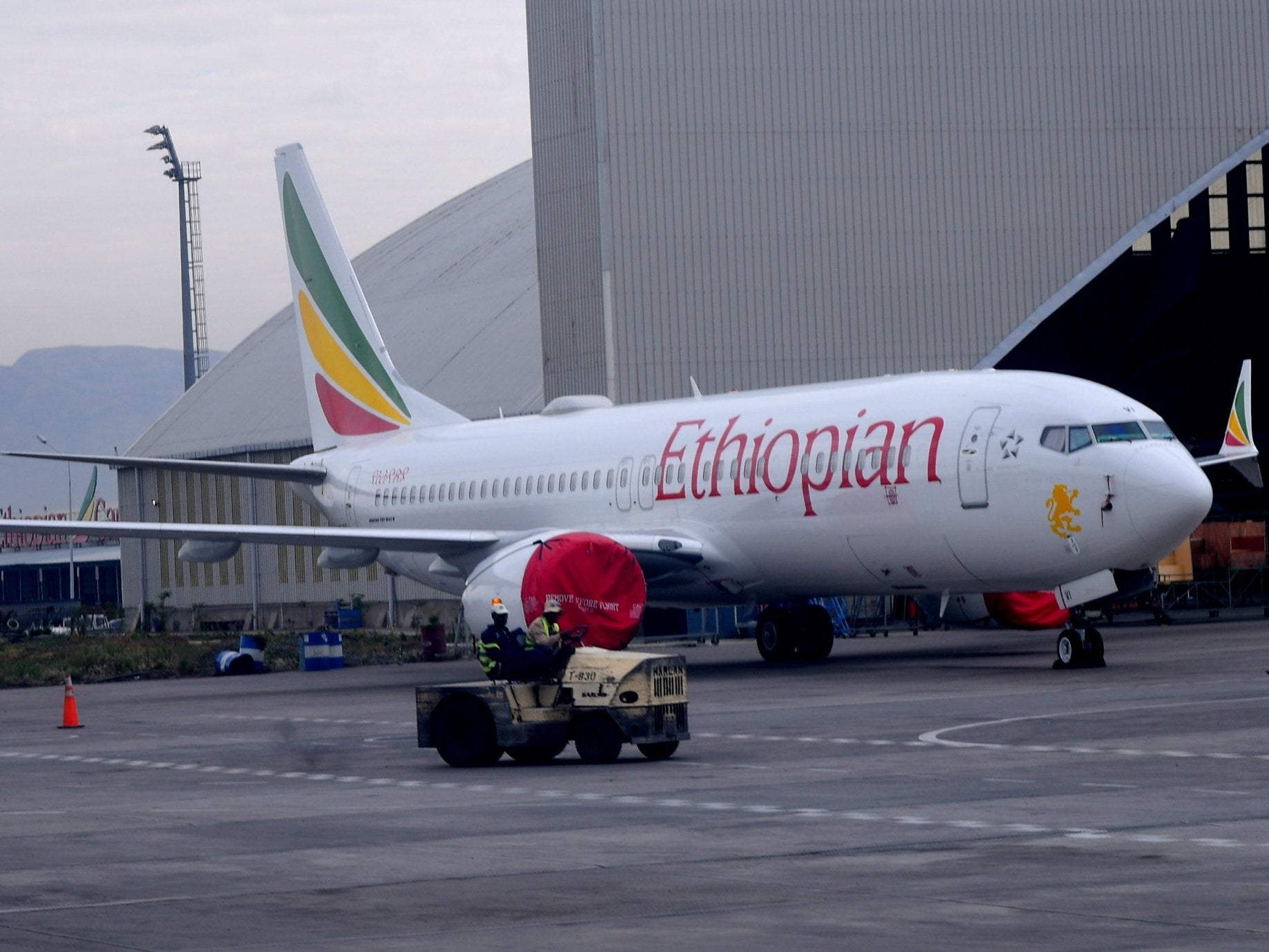 An Ethiopean Airlines Boeing 737 Max 8 parked at Bole International airport, Addis Ababa, Ethiopia, 4 April 2019.