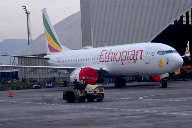 An Ethiopean Airlines Boeing 737 Max 8 parked at Bole International airport, Addis Ababa, Ethiopia, 4 April 2019.