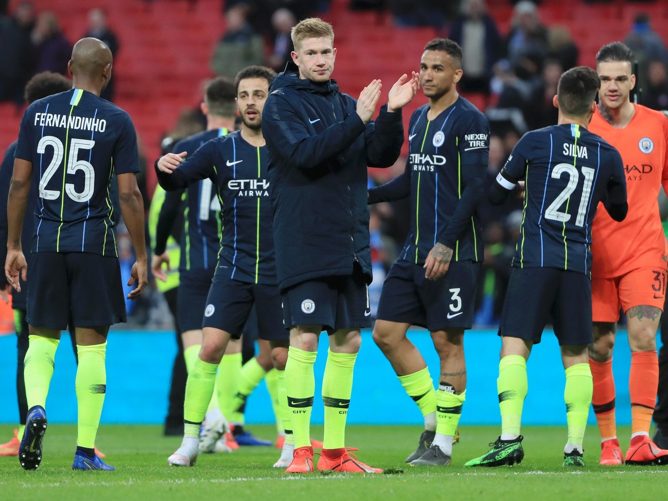 De Bruyne celebrates at the full-time whistle