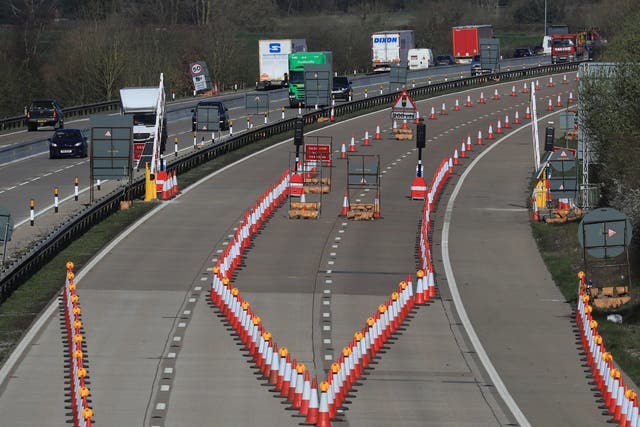One side of the M20 motorway near Ashford in Kent closes for Operation Brock, a contraflow system to ease congestion if traffic grinds to a standstill in the event of a no-deal Brexit