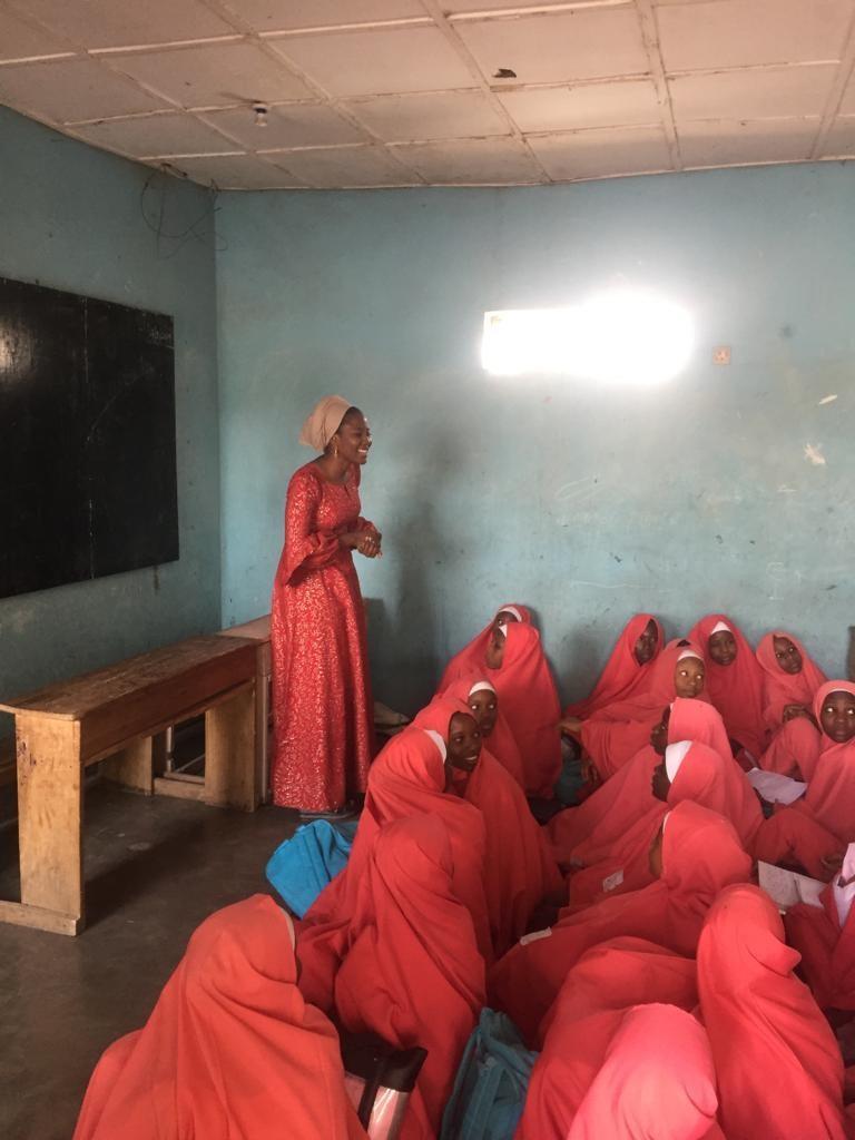 Borno State lead, Hassana Maina teaching a school sex education class