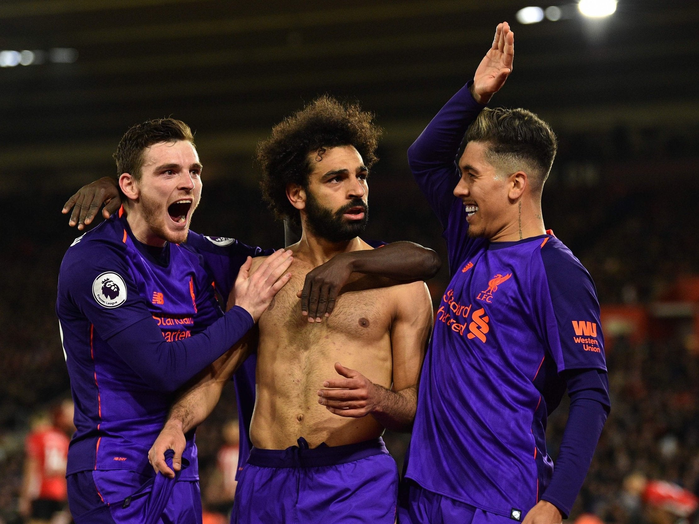 Salah and Liverpool celebrate coming back to beat Southampton (Getty)