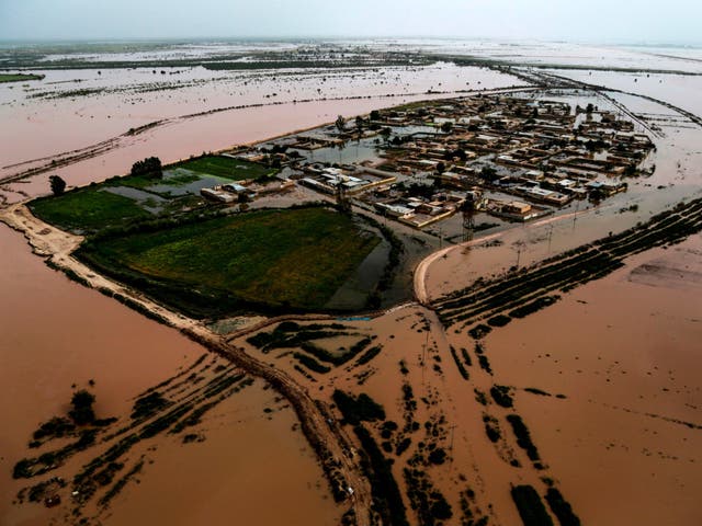 The flooded village of Bamdezh in Iran's Khuzestan province