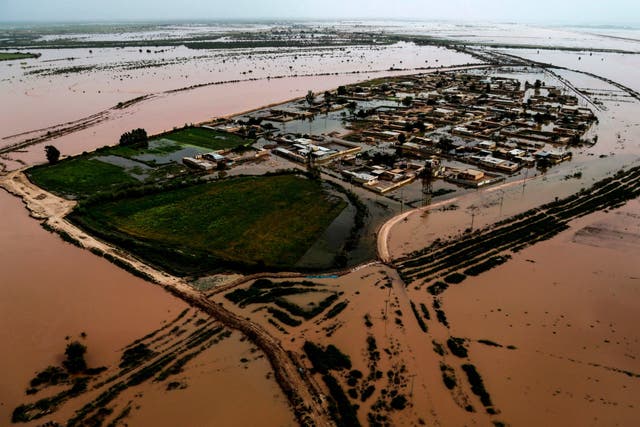 The flooded village of Bamdezh in Iran's Khuzestan province