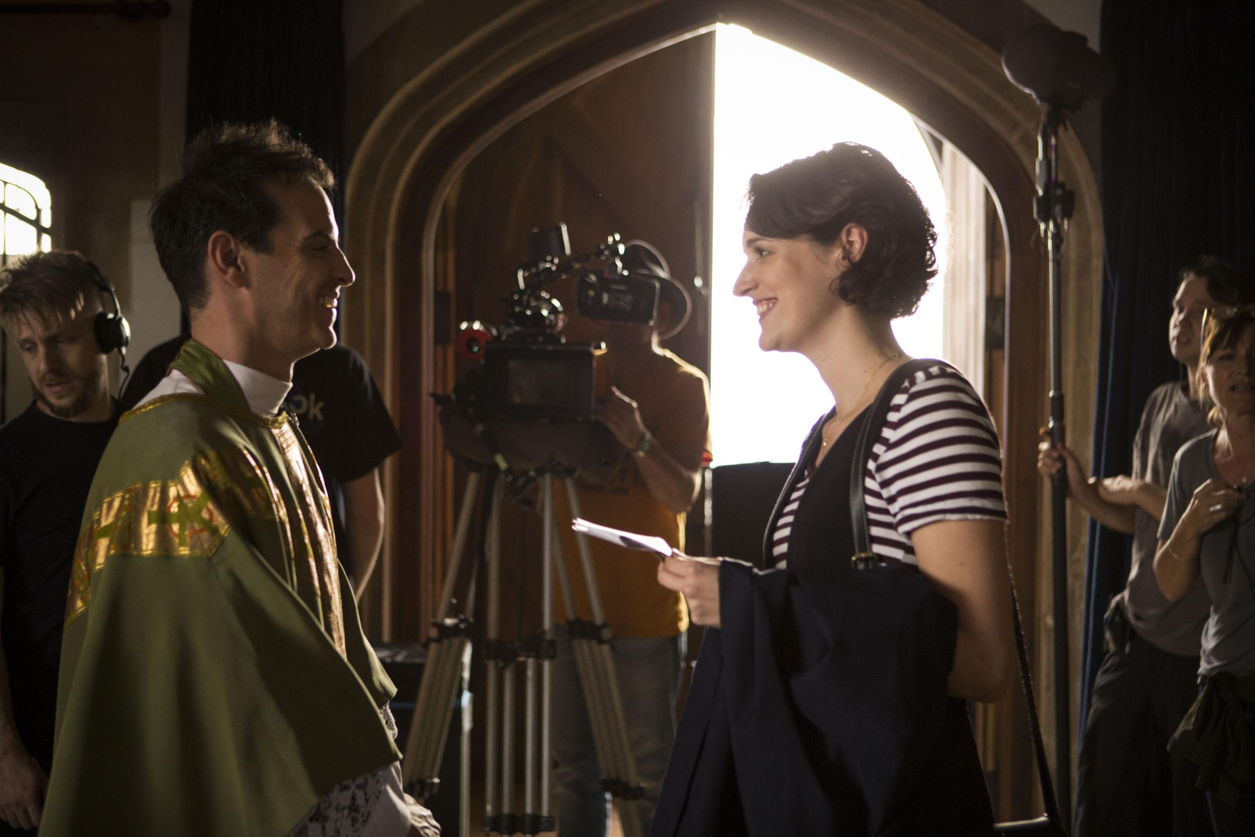 Andrew Scott and Waller-Bridge filming scenes for the show