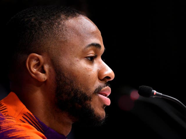 Raheem Sterling speaking before the Champions League quarter-finals