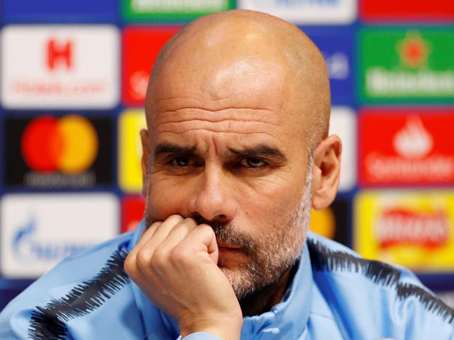 Pep Guardiola speaks to the media at Tottenham Hotspur Stadium