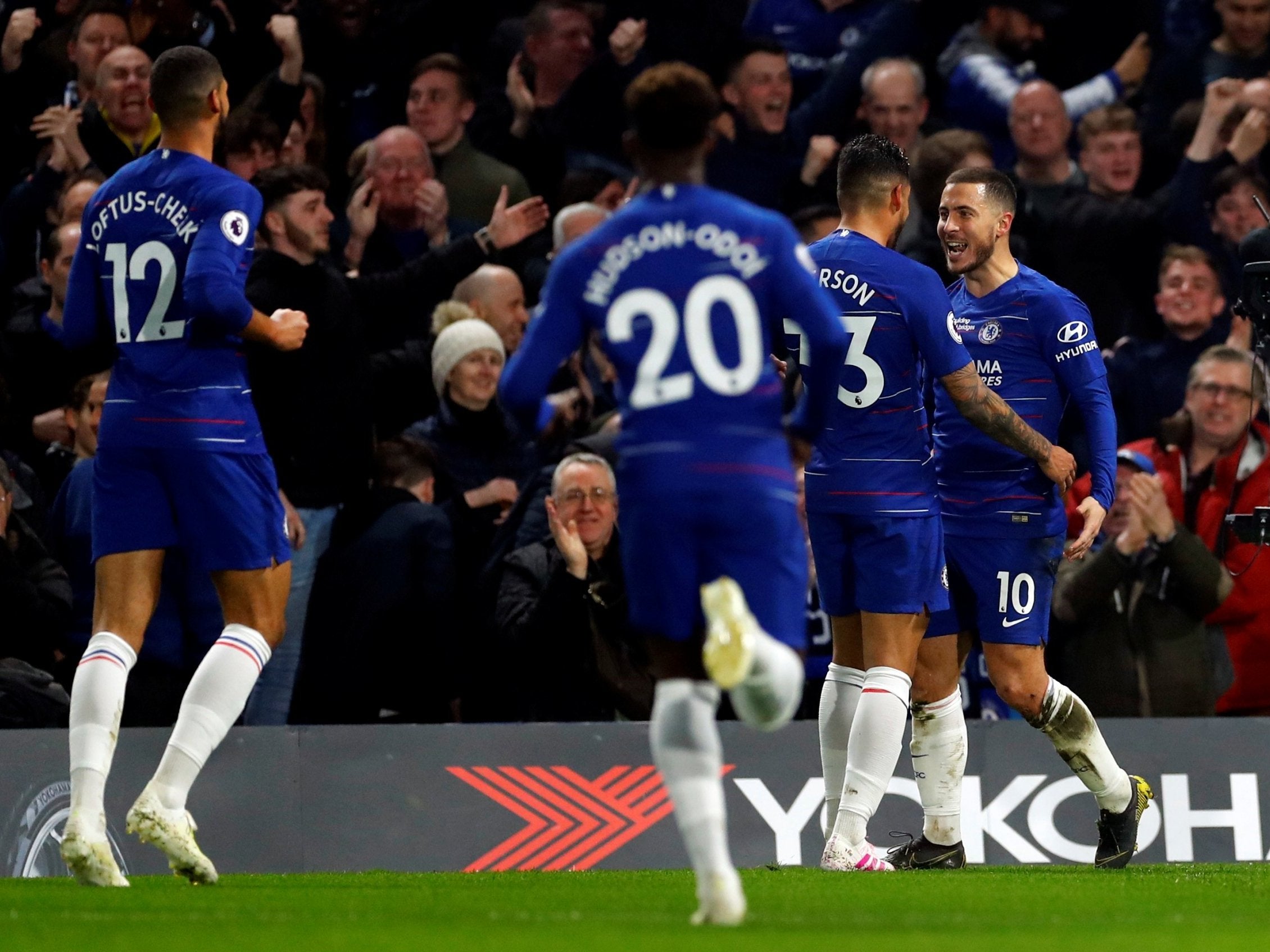 Eden Hazard celebrates with his teammates