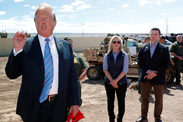Kirstjen Nielsen, Kevin McAleenan and Donald Trump during a visit to the border.
