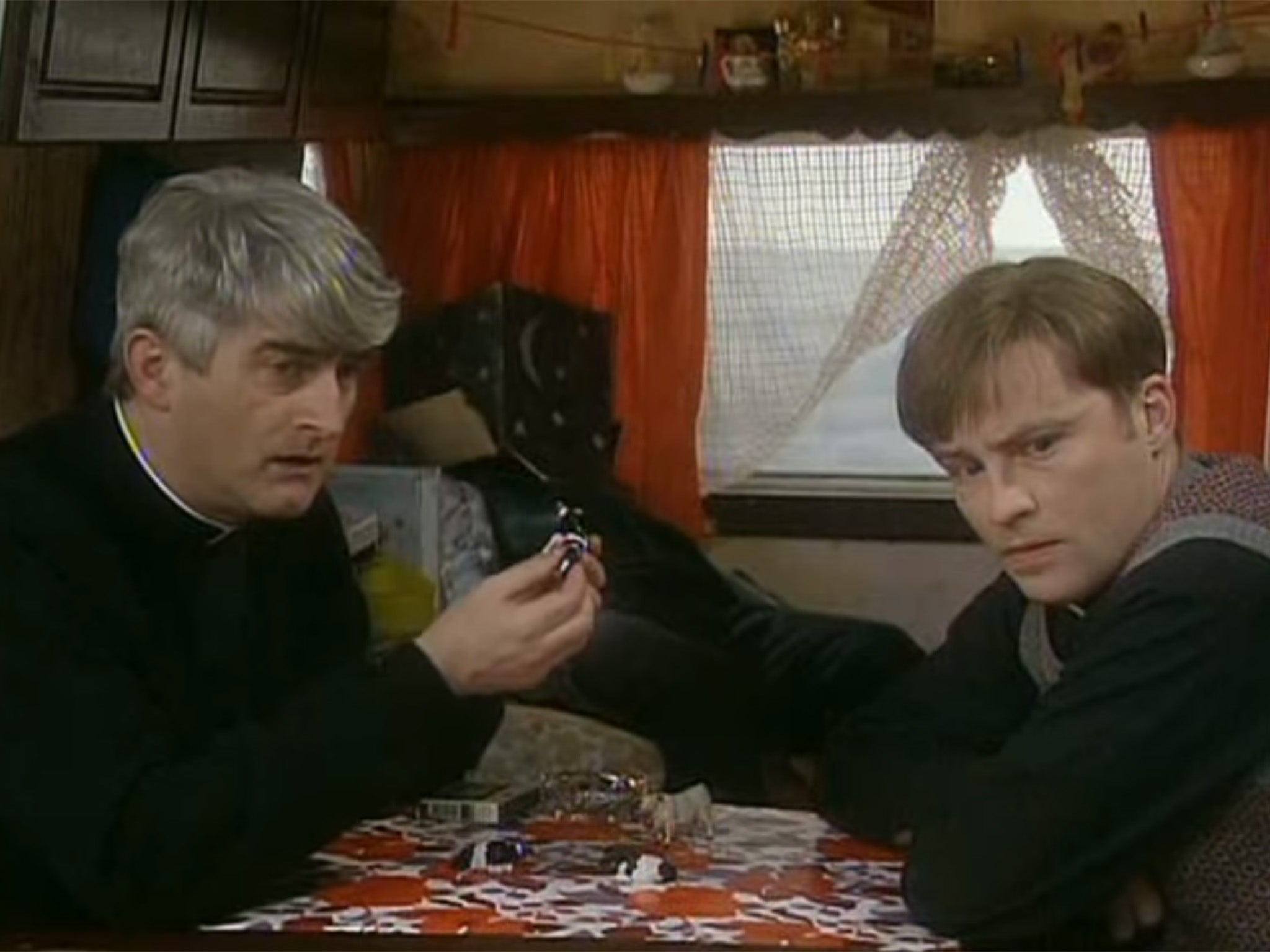 Dermot Morgan as Father Ted and O’Hanlon as Father Dougal in ‘Father Ted’