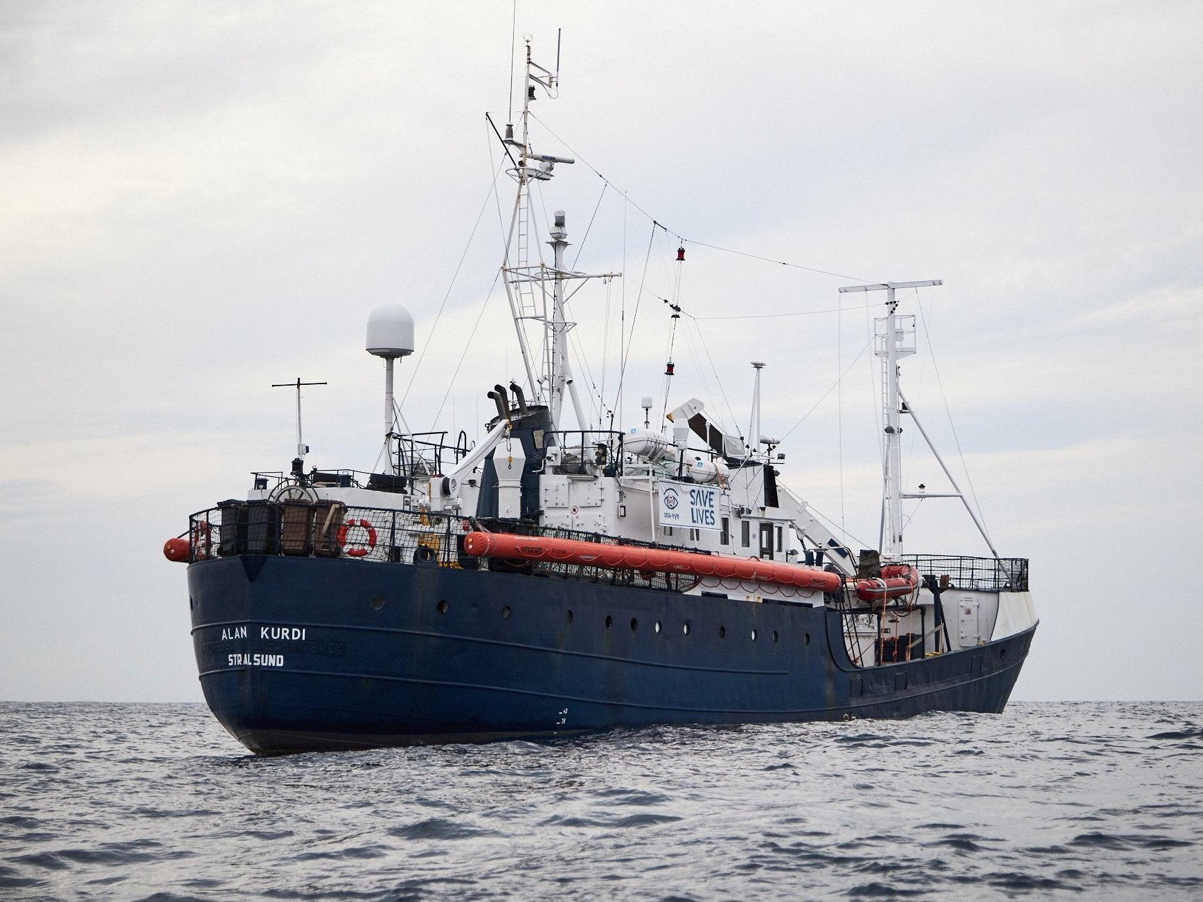 The Alan Kurdi vessel, run by the German charity Sea-Eye, sails in the Mediterranean sea