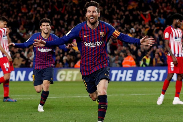 Barcelona's Lionel Messi celebrates scoring