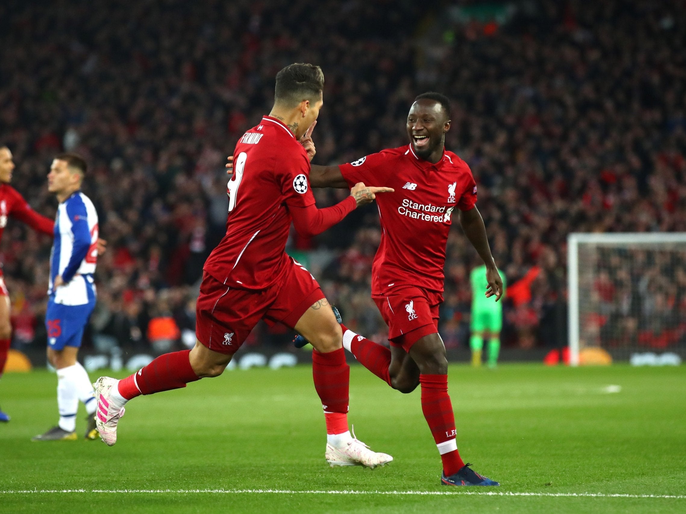 Liverpool celebrate Naby Keita's opening goal