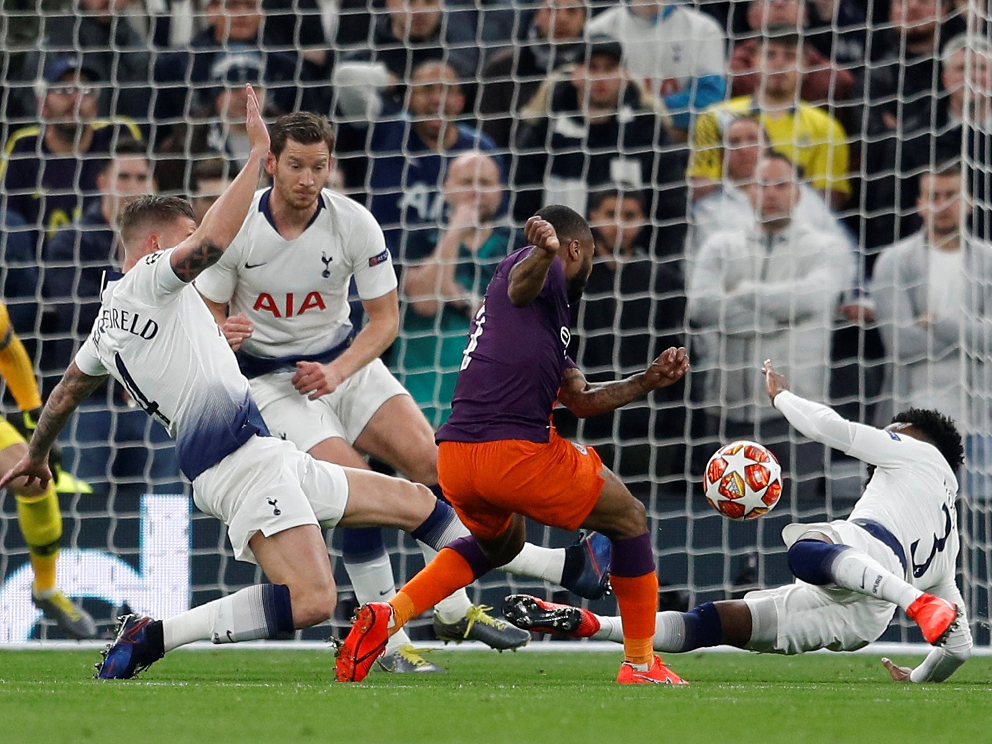 Danny Rose blocks Raheem Sterling's shot with his hand