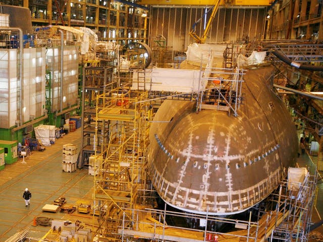 Astute class nuclear submarines under construction in the Devonshire Dock hall at the BAE systems facility in Barrow-in-Furness