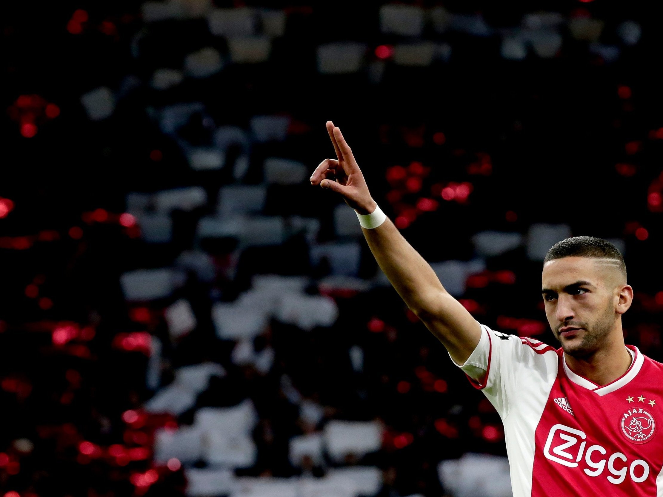 Hakim Ziyeck, Ajax's explosive individualist, acknowledges the home crowd (Getty)