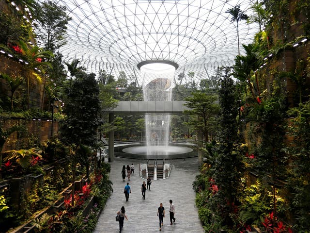 The world’s tallest indoor waterfall is just one attraction at Changi airport