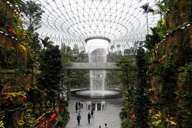 The world’s tallest indoor waterfall is just one attraction at Changi airport
