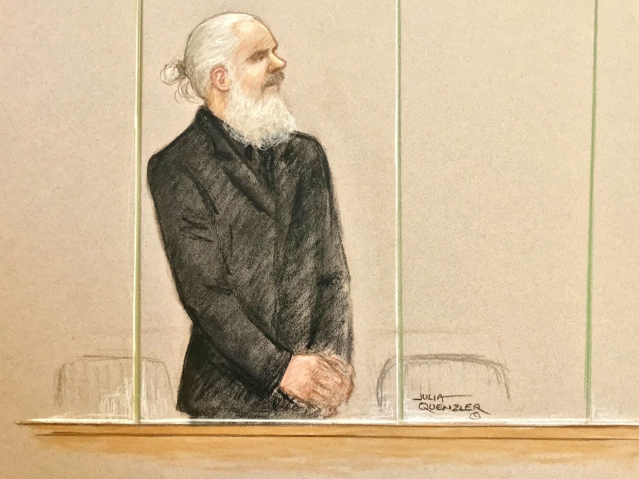 Artist’s impression of Julian Assange appearing at Westminster Magistrates Court on Thursday