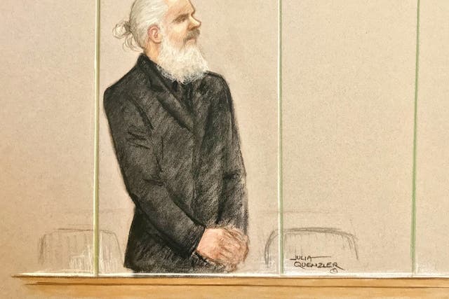 Artist’s impression of Julian Assange appearing at Westminster Magistrates Court on Thursday