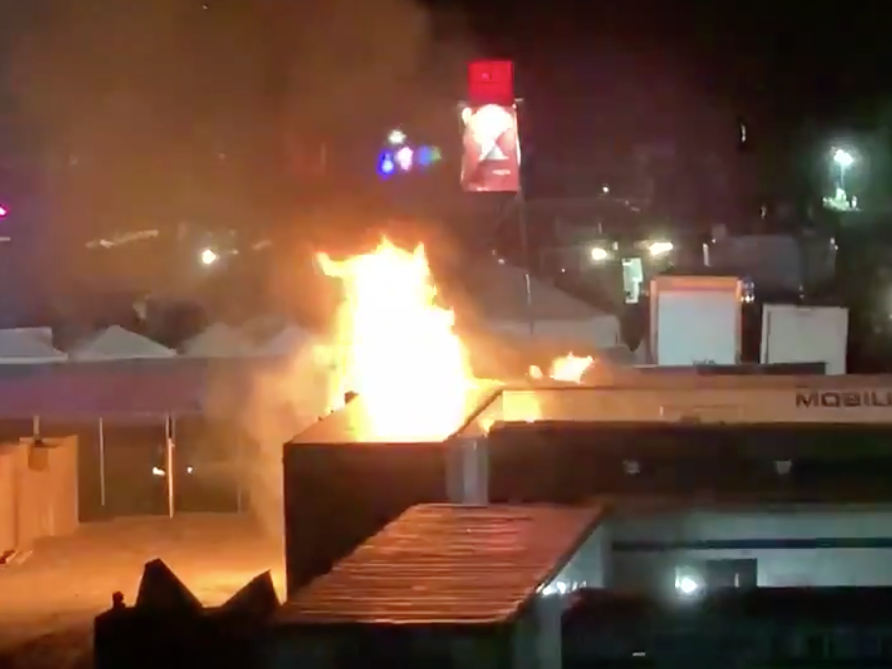 A fire blazes at Coachella 2019