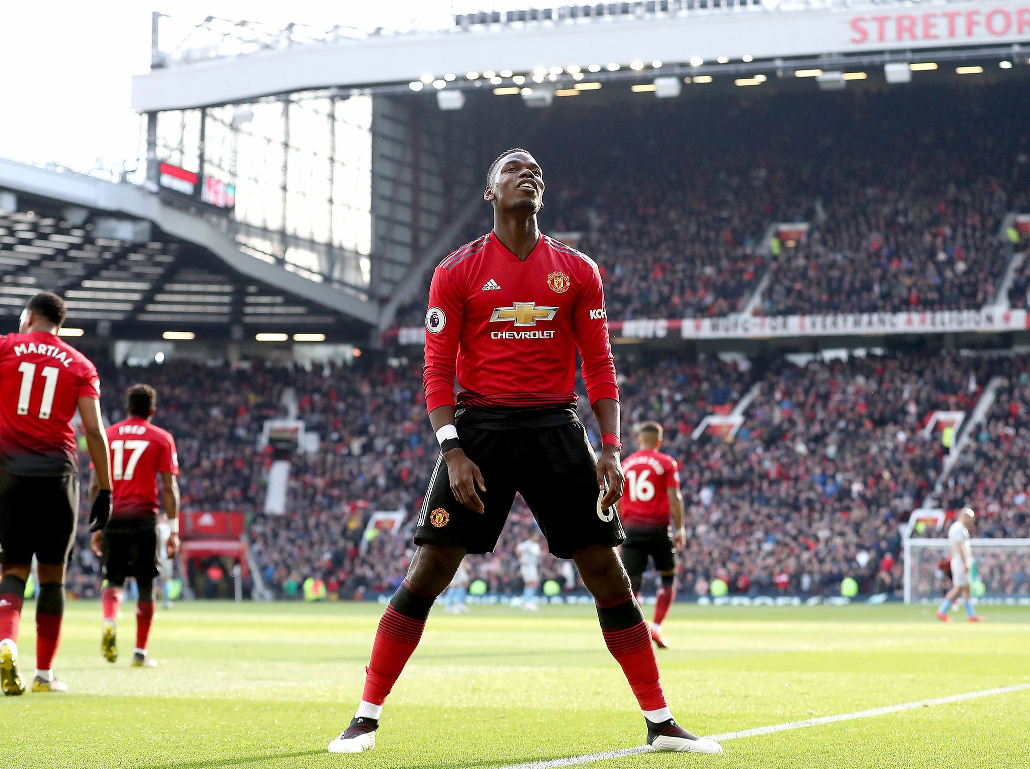 Paul Pogba celebrates his first-half penalty