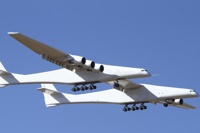 Stratolaunch, a giant six-engine aircraft with the world's longest wingspan, makes its historic first flight on Saturday, 13 April 2019