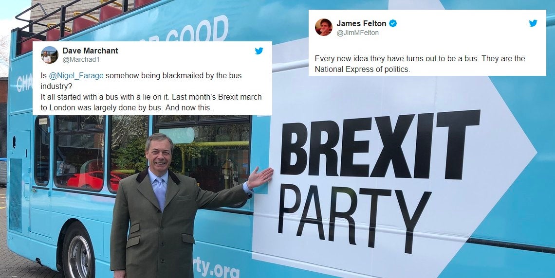 Nigel Farage gets roasted for unveiling new Brexit bus | indy100 | indy100