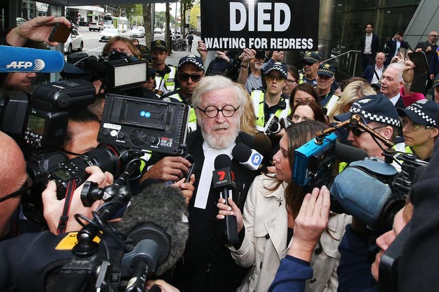 George Pell's lawyer leaving Melbourne County Court on 13 March 2019 as Pell is remanded in custody