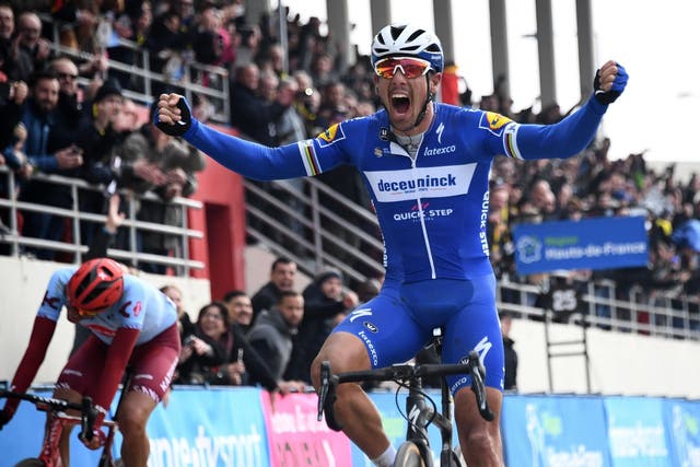 Philippe Gilbert celebrates his victory on the line