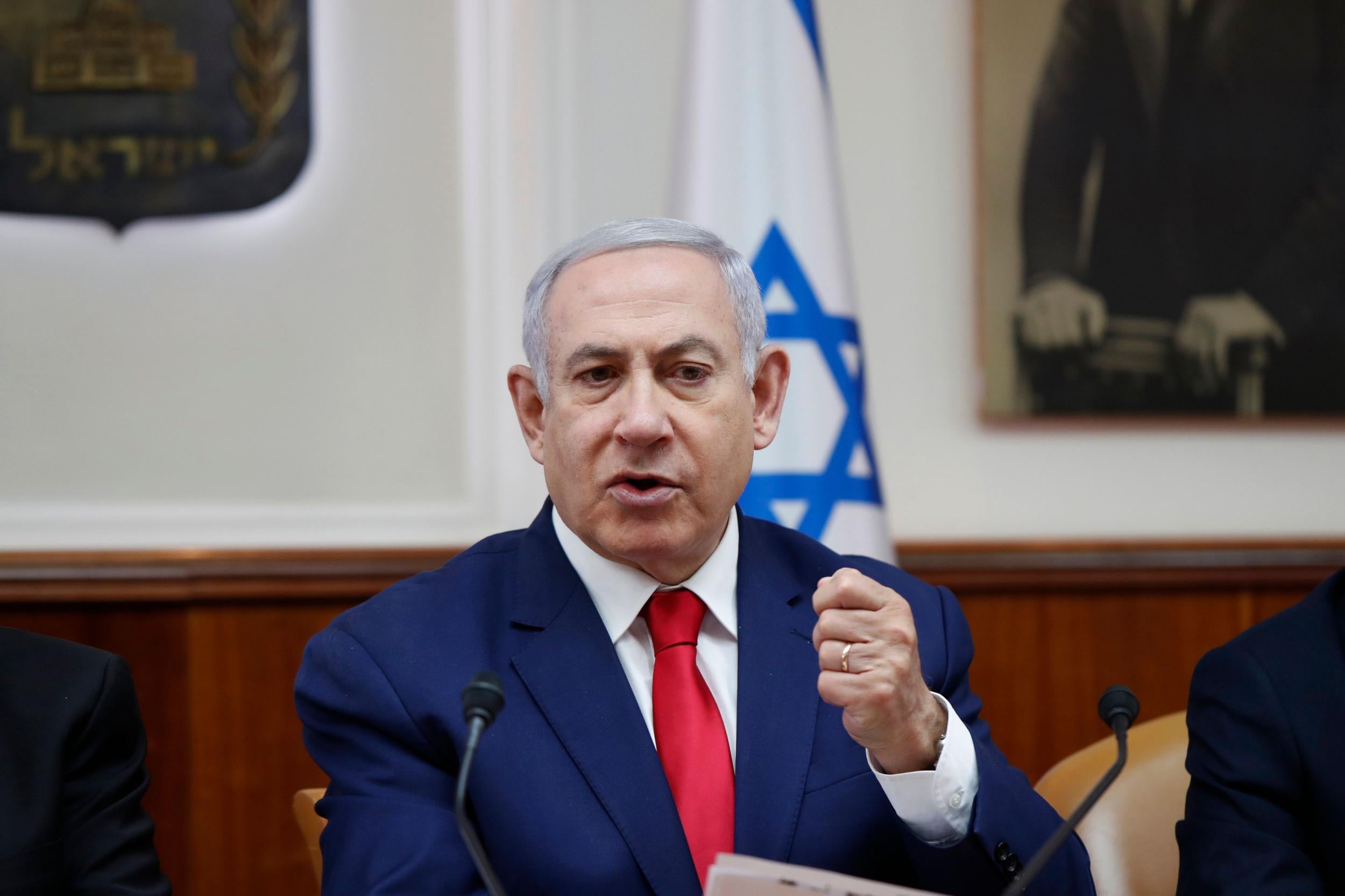 Benjamin Netanyahu speaking during the weekly cabinet meeting in Jerusalem