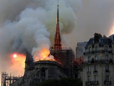 The moment the Notre Dame cathedral spire collapses in huge fire