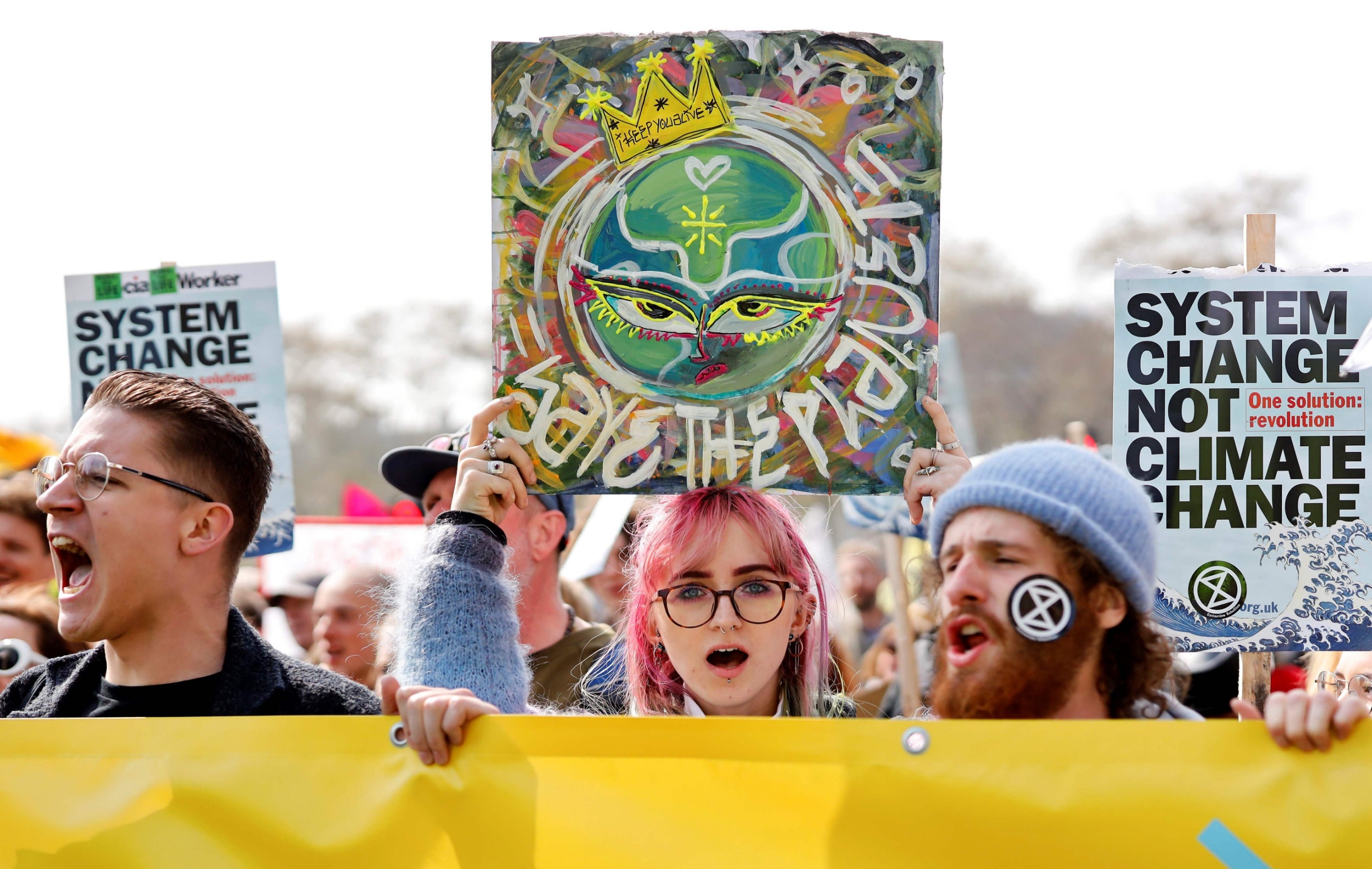 Environmental protesters from the Extinction Rebellion group stage a demonstration in Parliament Square
