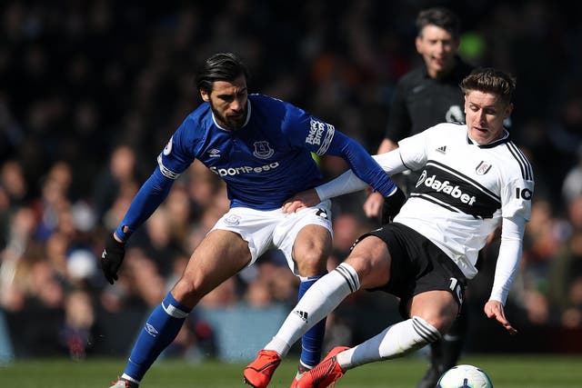 Andre Gomes, left, during Everton's defeat by Fulham